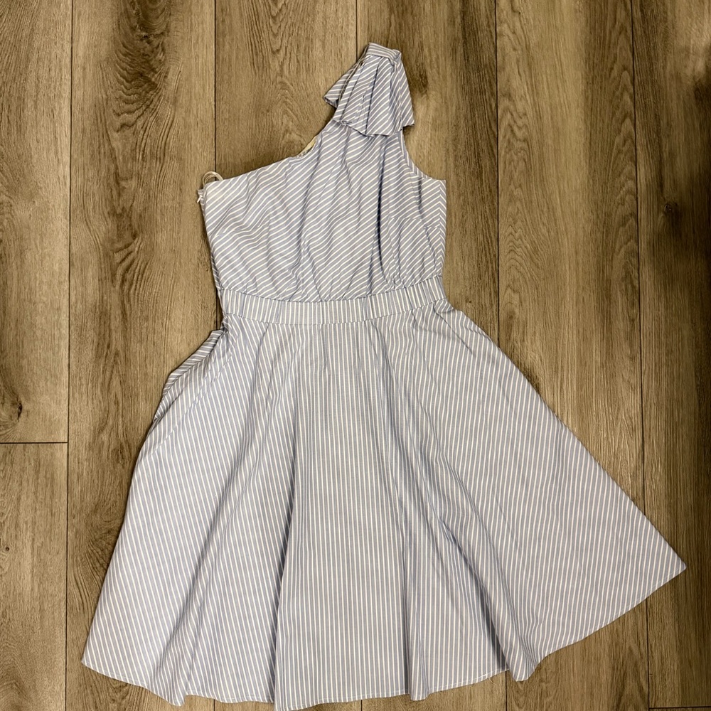 Calvin Klein Girls One-Shoulder Blue & White Stripe Dress